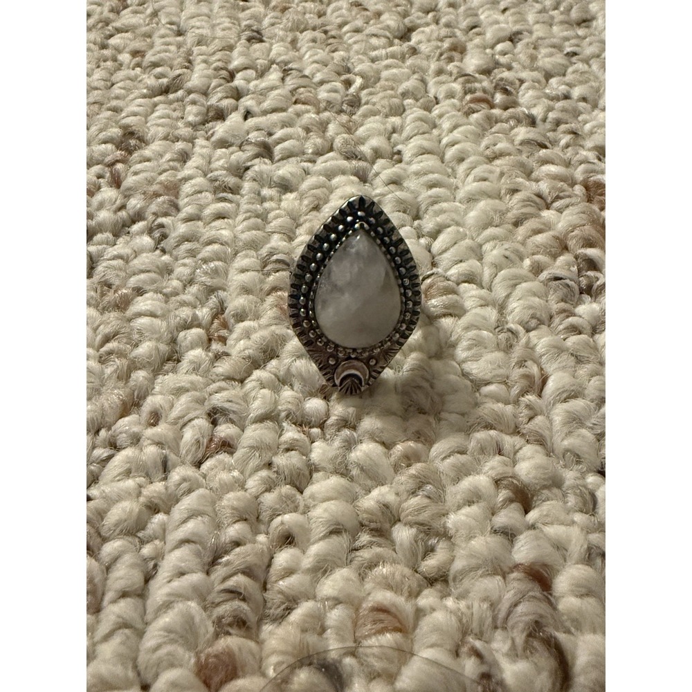 Adjustable Silver Plated Clear Quartz Crystal Teardrop Ring Celestial Moon Witch